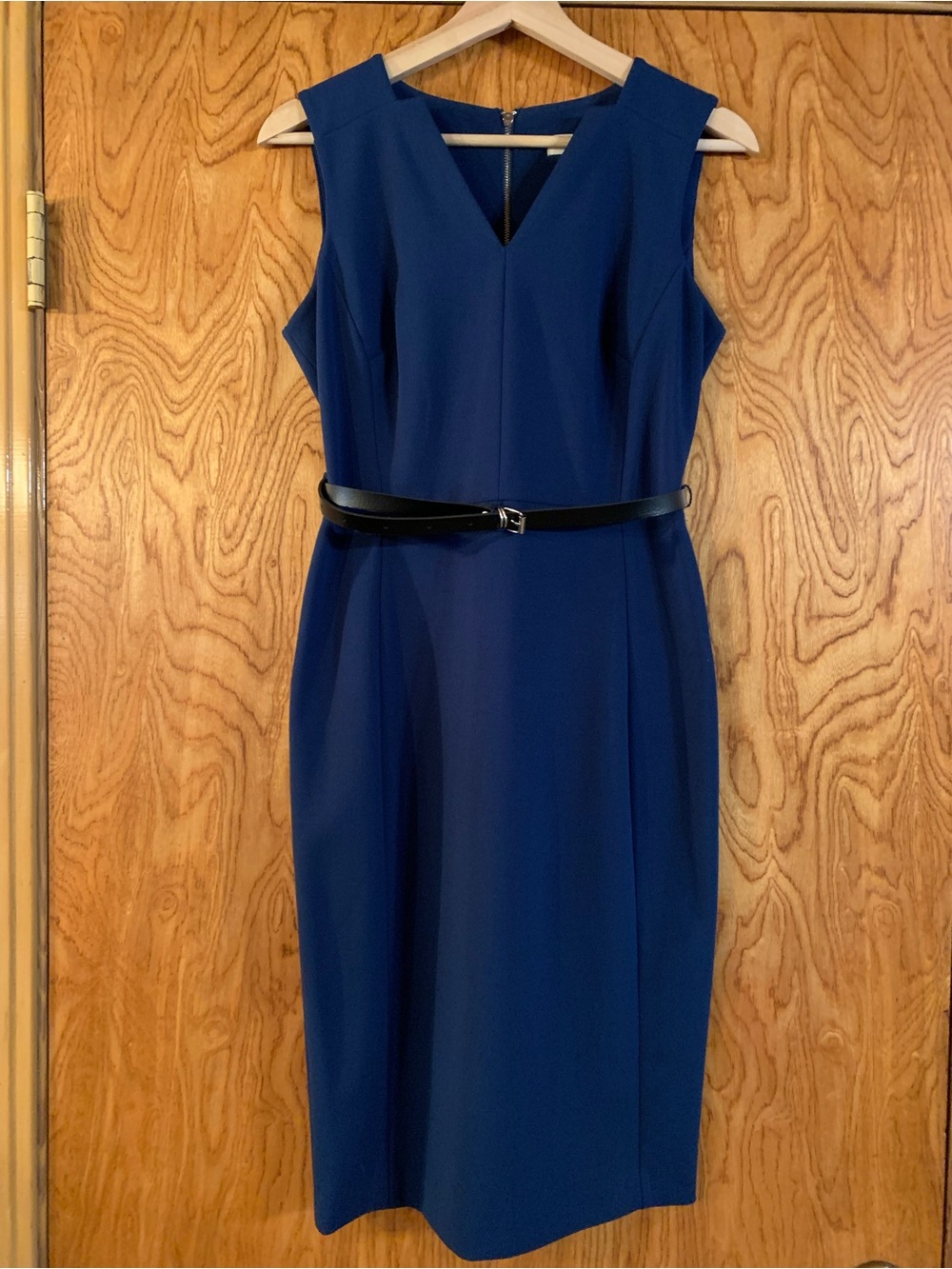 Classic Navy Sheath Dress with Black Belt